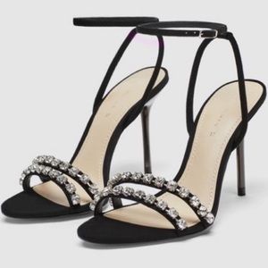 Zara black heels with rhinestones